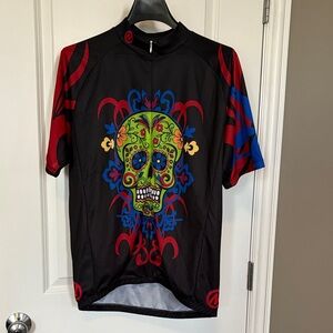 Men's Black and Red Cycling Shirt with Skull Design